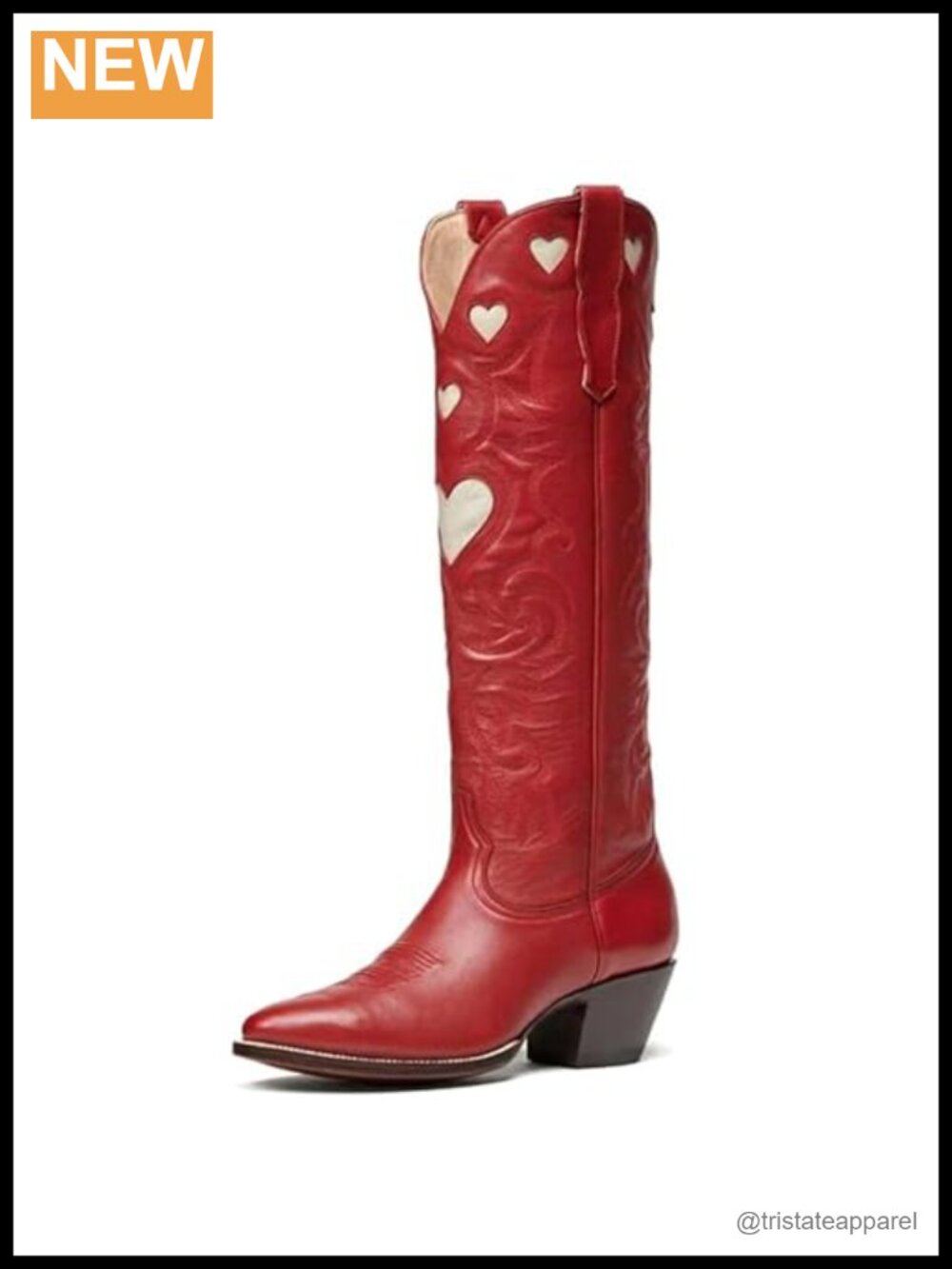 Embroidery Cowboy Boot Women Heart Pattern Knee High Cowgirl Boot Vegan Leather